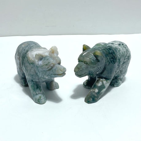 6 Pieces Beautiful Moss Agate Bear Carving - Wholesale Crystals