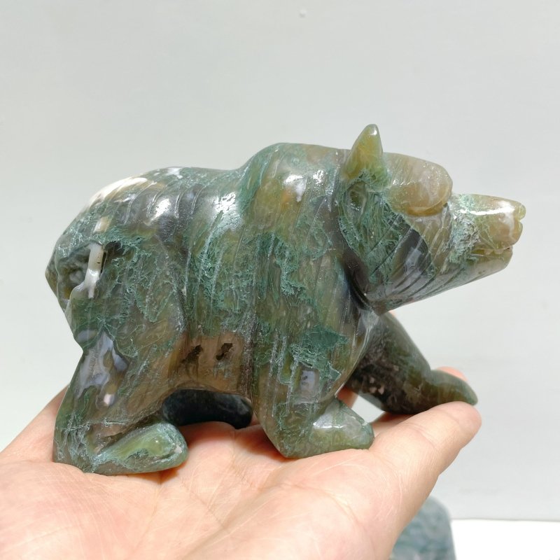 6 Pieces Beautiful Moss Agate Bear Carving - Wholesale Crystals
