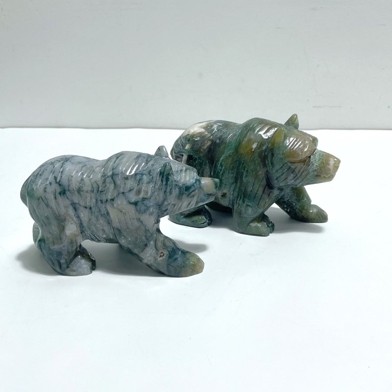 6 Pieces Beautiful Moss Agate Bear Carving - Wholesale Crystals