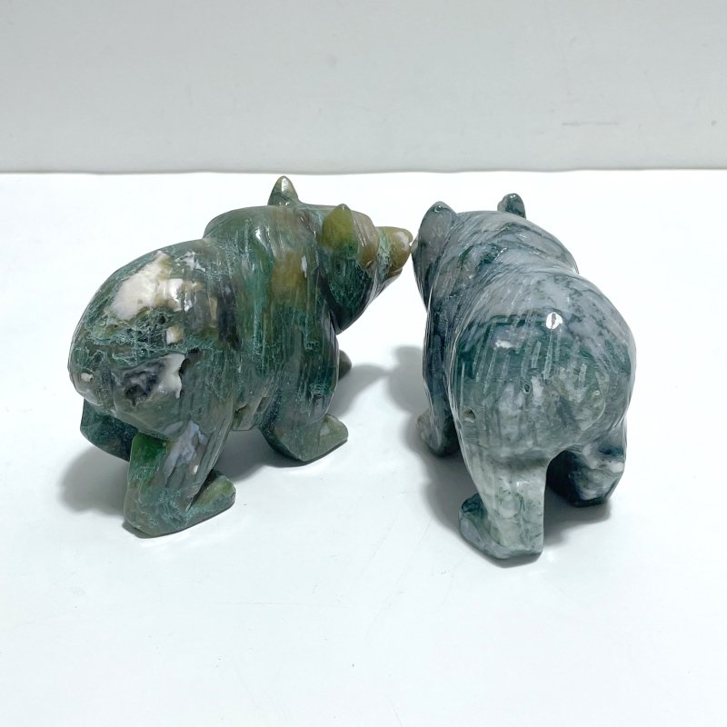 6 Pieces Beautiful Moss Agate Bear Carving - Wholesale Crystals