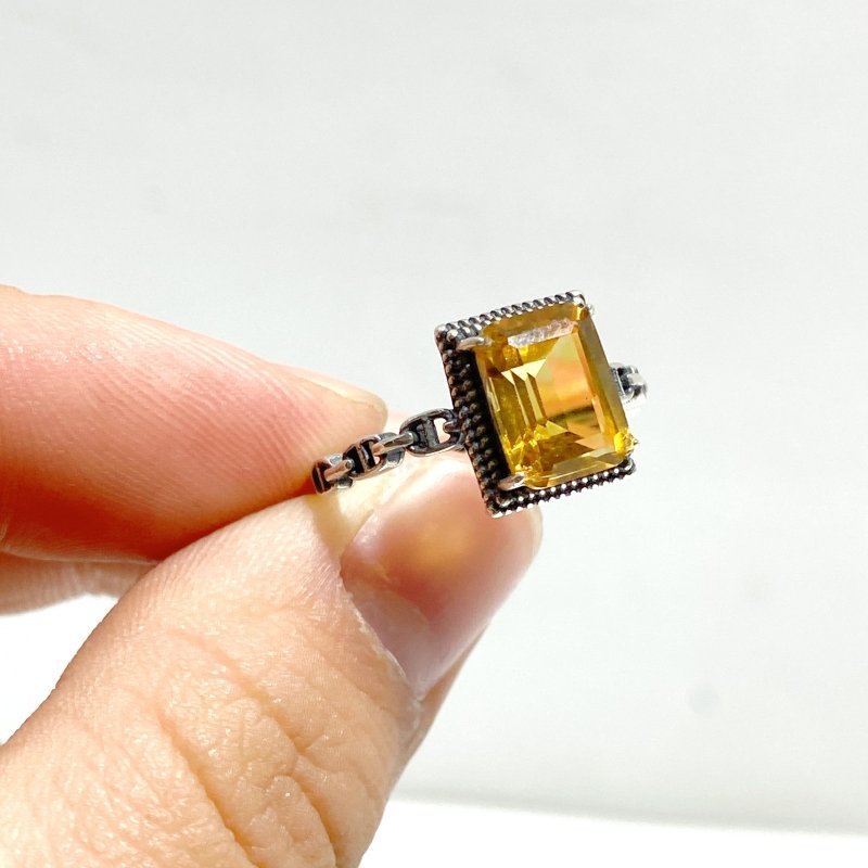 6 Pieces Citrine Sugar Cube 925 Silver Ring Different Styles - Wholesale Crystals