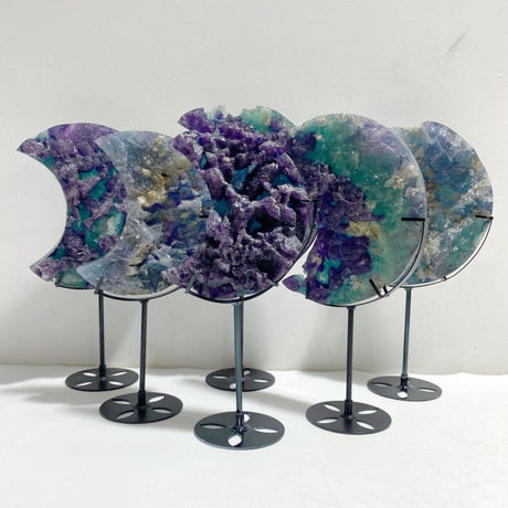 6 Pieces Fluorite Moon Carving With Stand -Wholesale Crystals