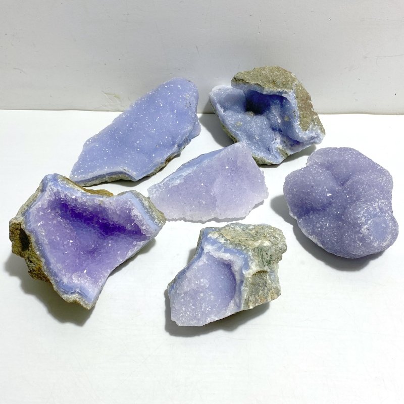 6 Pieces Geode Blue Chalcedony Druzy - Wholesale Crystals