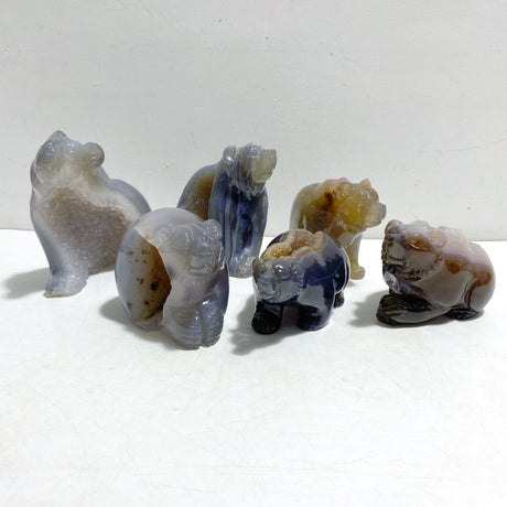 6 Pieces Geode Druzy Agate Bear Carving - Wholesale Crystals