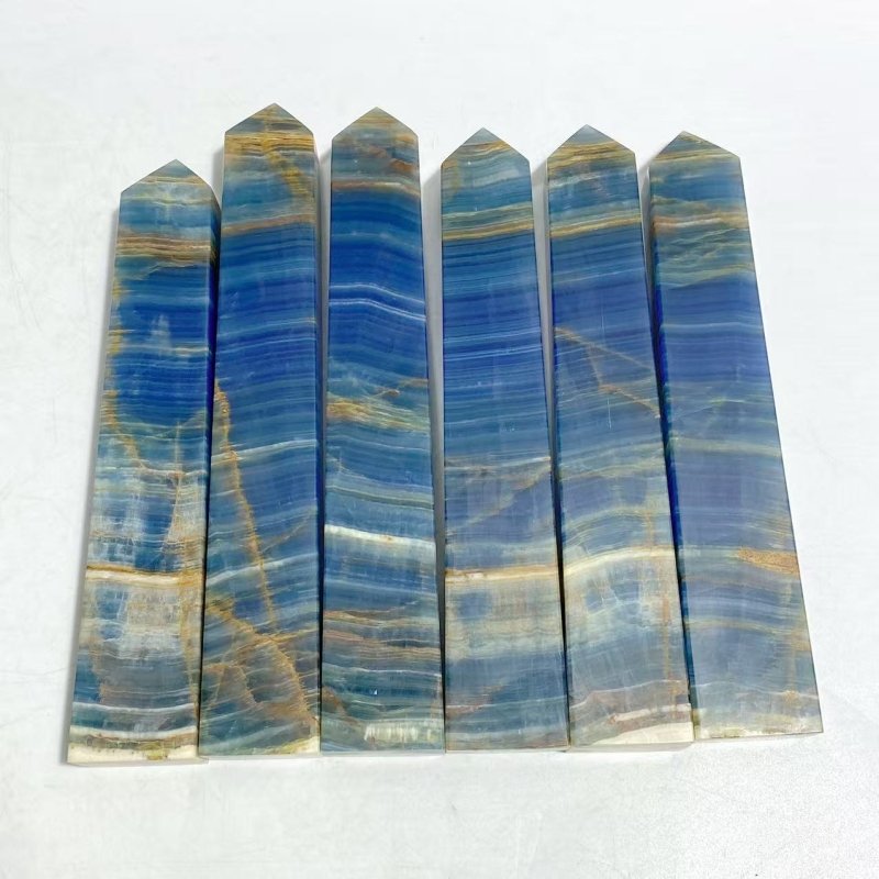6 Pieces High Quality Blue Onyx Four-sided Tower Point -Wholesale Crystals