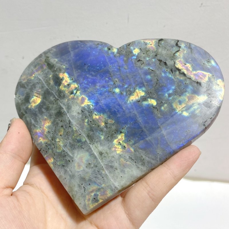 6 Pieces Large Labradorite Heart With Stand -Wholesale Crystals