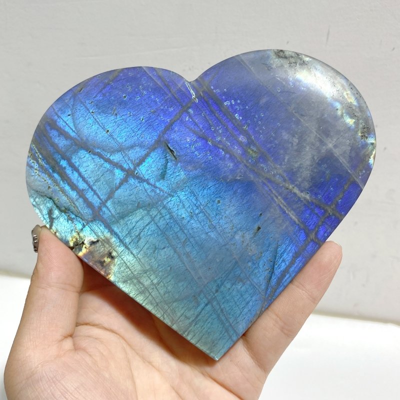 6 Pieces Large Labradorite Heart With Stand -Wholesale Crystals