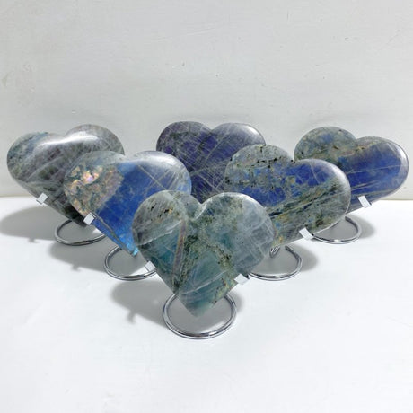 6 Pieces Large Labradorite Heart With Stand -Wholesale Crystals