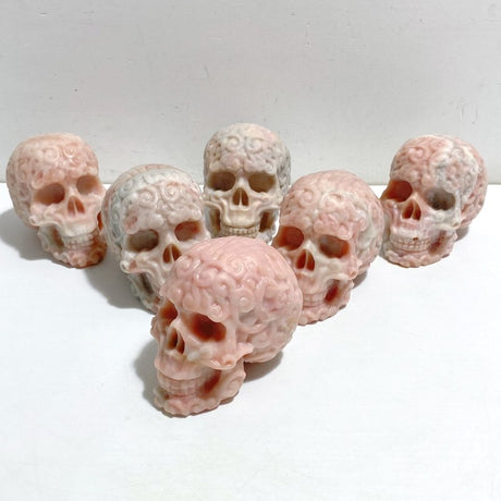 6 Pieces Pink Opal Skull Carving -Wholesale Crystals