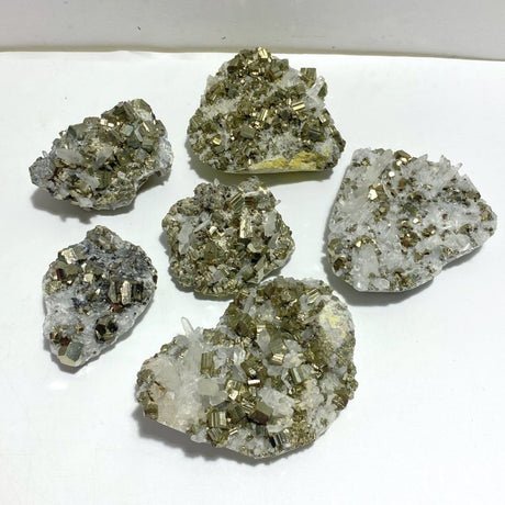 6 Pieces Pyrite Mixed Clear Quartz Cluster Specimen For Collection - Wholesale Crystals