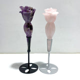 6 Pieces Rose Quartz Chevron Amethyst Flower Carving With Stand - Wholesale Crystals
