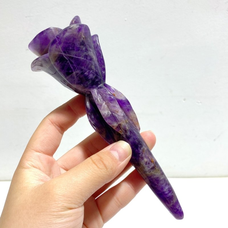 6 Pieces Rose Quartz Chevron Amethyst Flower Carving With Stand - Wholesale Crystals