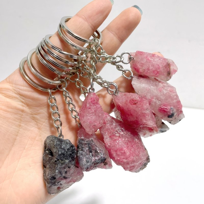 6 Types Raw Stone Keychain Wholesale Blue Lace Agate Black Sunstone - Wholesale Crystals