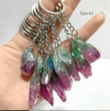 6 Types Raw Stone Keychain Wholesale Blue Lace Agate Black Sunstone - Wholesale Crystals