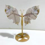 Beautiful Green Sakura Flower Agate Butterfly Wing Carving With Stand