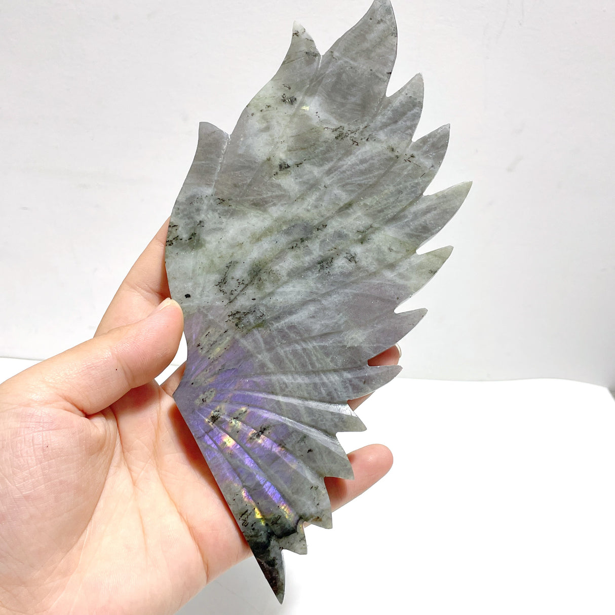 Labradorite Angel Wing Carving With Stand