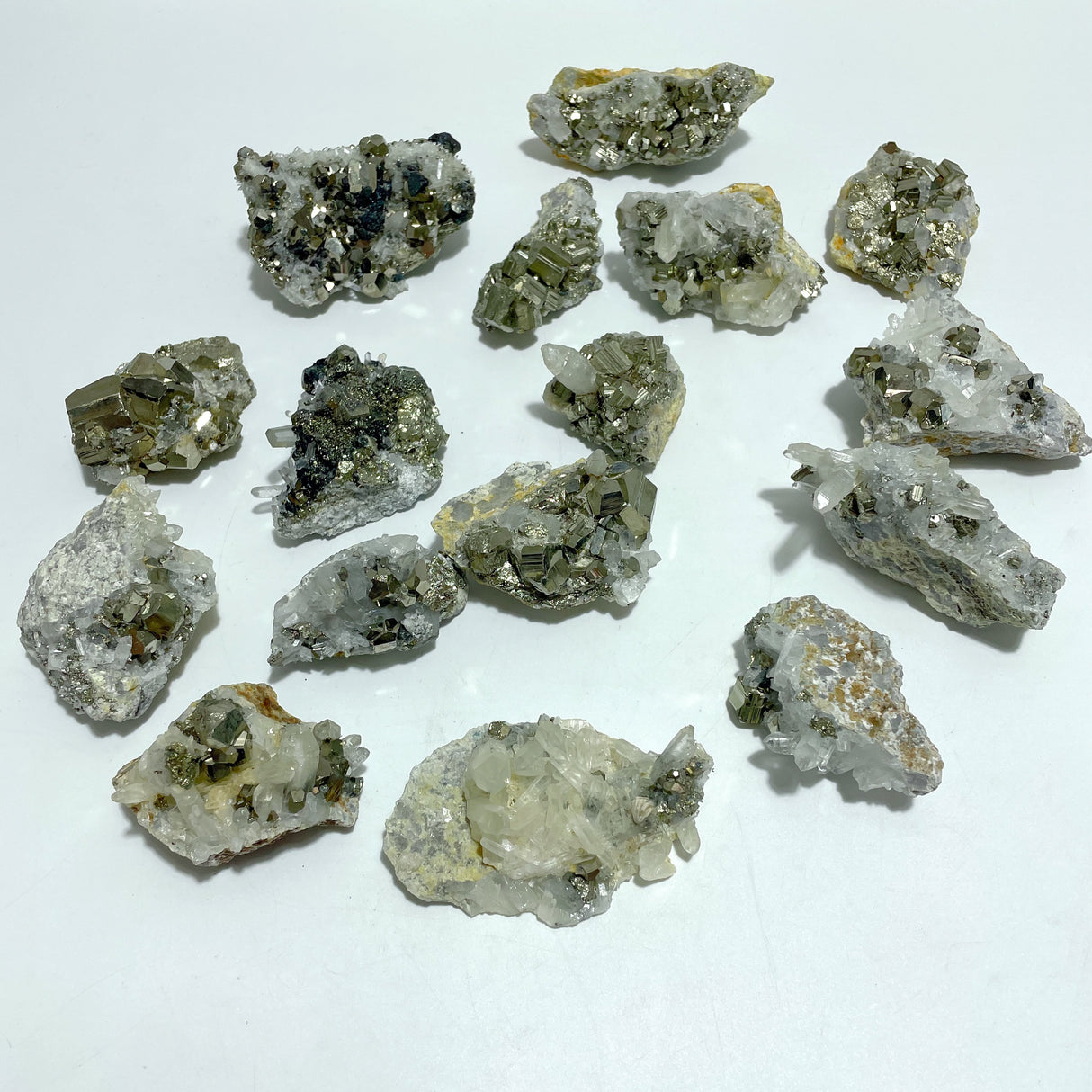 16 Pieces Pyrite Mixed Clear Quartz Cluster Specimen For Collection