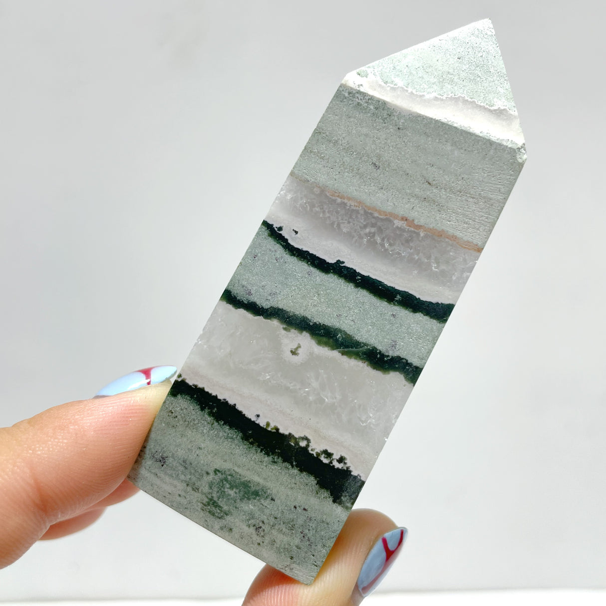 Stripe Moss Agate Mixed Quartz Four-Sided Tower Point Wholesale