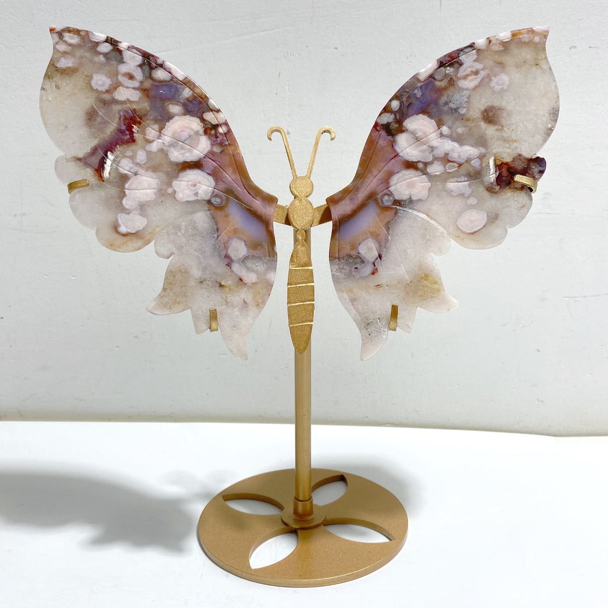 Unique Sakura Flower Agate Butterfly Wing Carving With Stand
