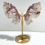 Unique Sakura Flower Agate Butterfly Wing Carving With Stand