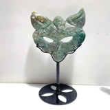 3 Pieces Moss Agate Fox Mask Carving With Stand