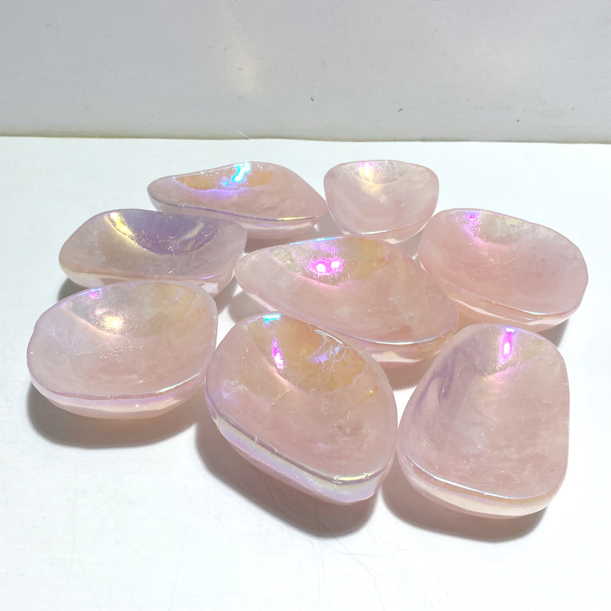 8 Pieces Aura Rose Quartz Bowl Carving