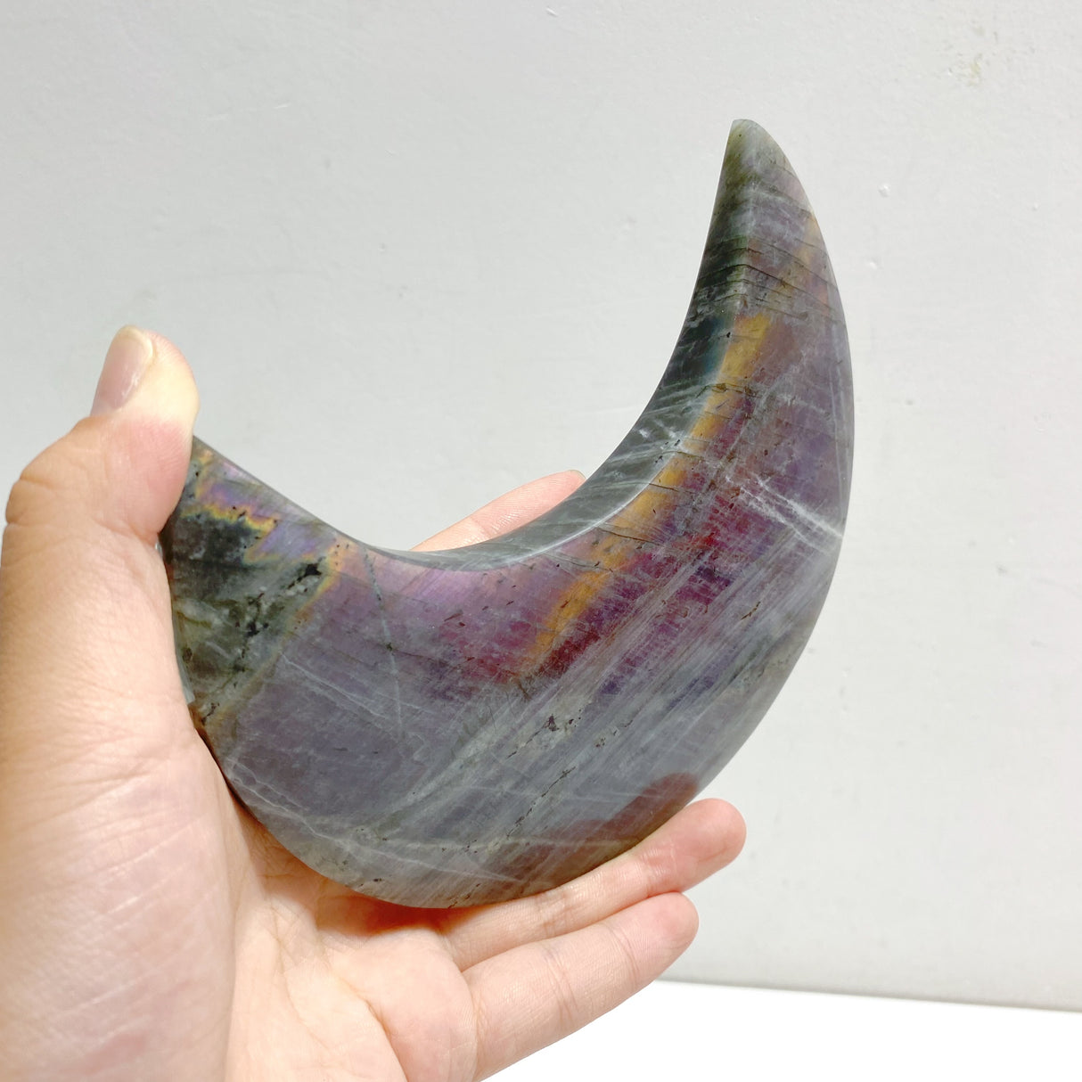 3 Pieces Beautiful Labradorite Moon Carving With Stand