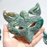 3 Pieces Moss Agate Fox Mask Carving With Stand