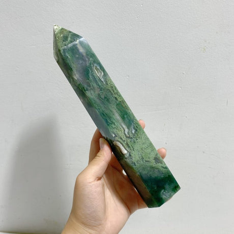 7 Pieces Large Green Moss Agate Points -Wholesale Crystals