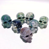 7 Pieces Moss Agate Skull Carving - Wholesale Crystals