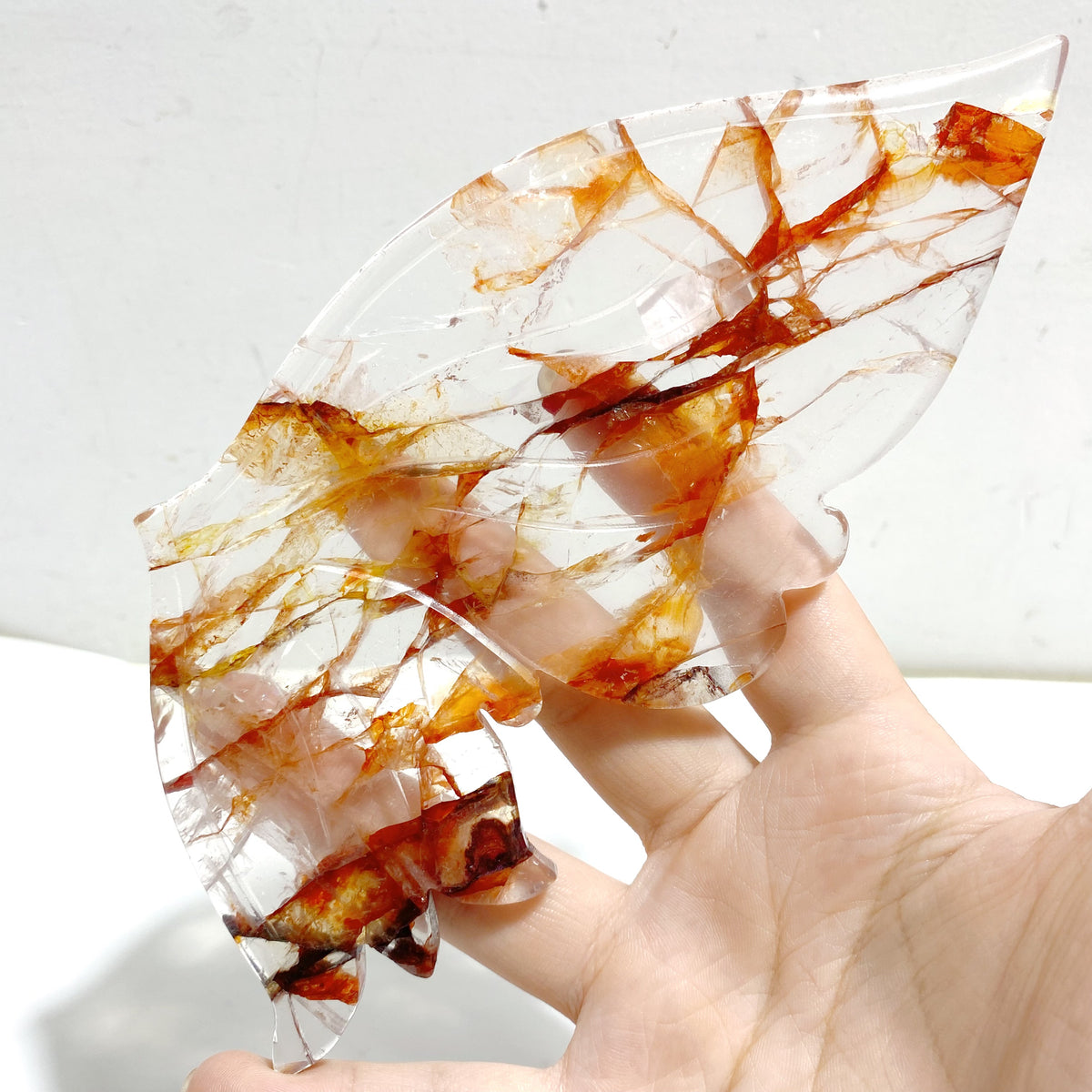 Red Fire Quartz Butterfly Wing Carving With Stand
