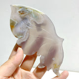 Beautiful Green Sakura Flower Agate Butterfly Wing Carving With Stand