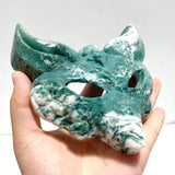 3 Pieces Moss Agate Fox Mask Carving With Stand