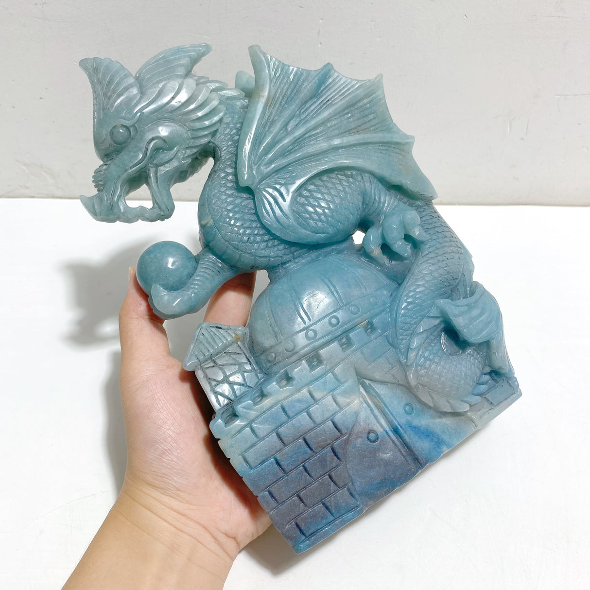 Unique Trolleite Flying Dragon With Castle Carving