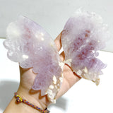 Beautiful Amethyst Mixed Sakura Agate Butterfly Wing Carving With Stand