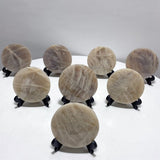 8 Pieces Blue Moonstone Round Plate Home Decoration With Plastic Base - Wholesale Crystals