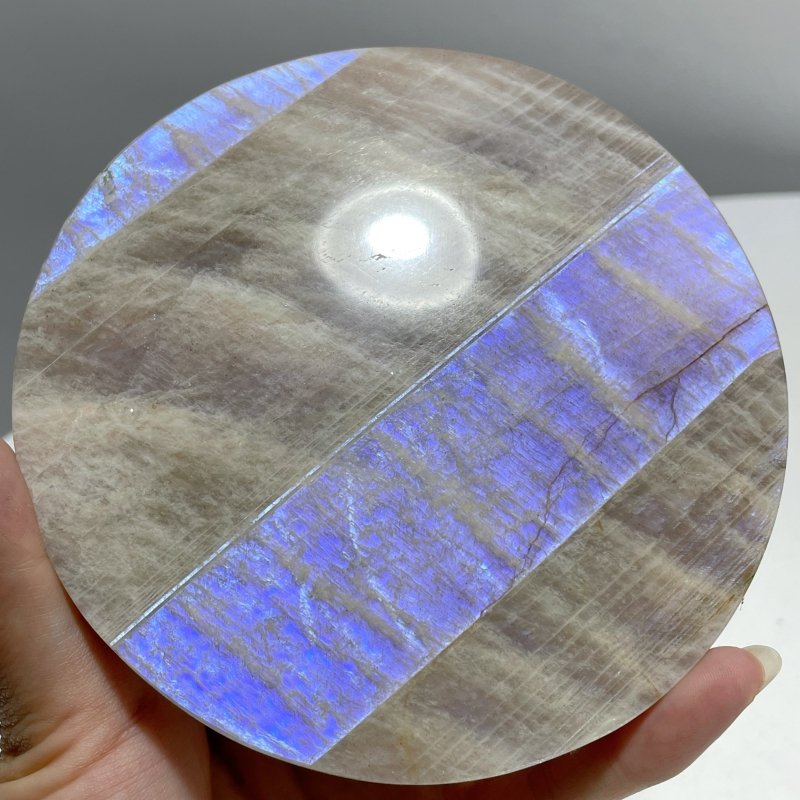 8 Pieces Blue Moonstone Round Plate Home Decoration With Plastic Base - Wholesale Crystals