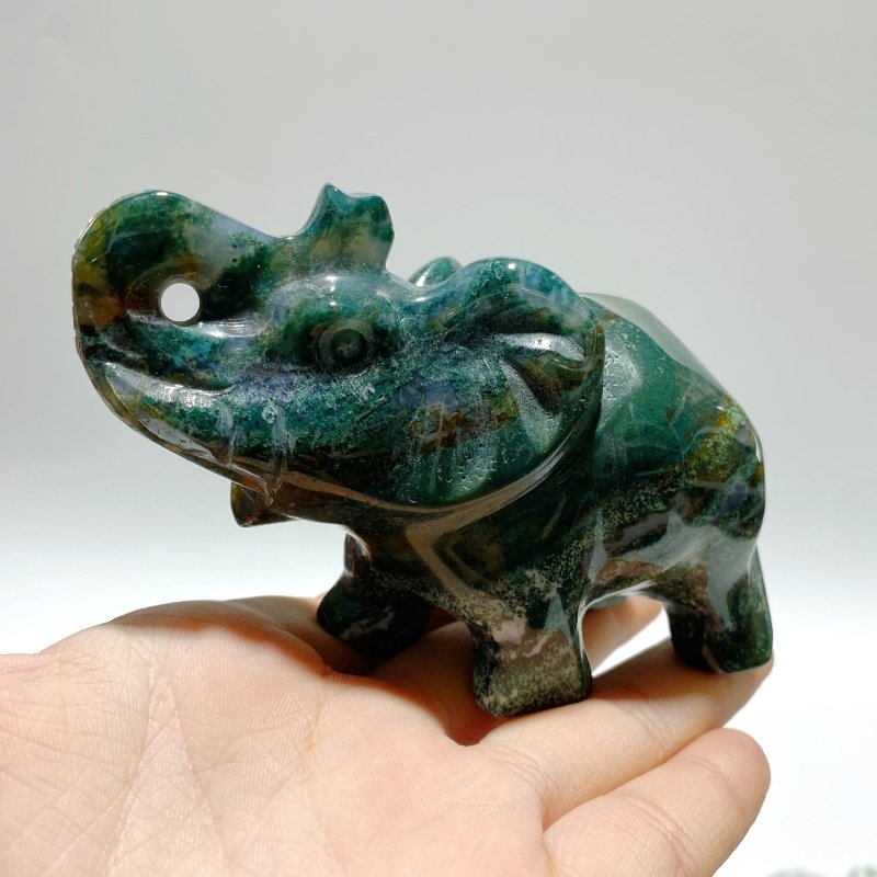 8 Pieces Moss Agate Elephant Carving - Wholesale Crystals