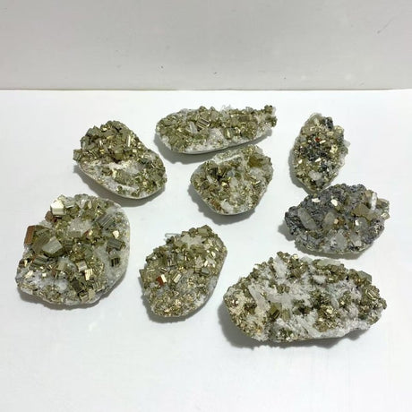 8 Pieces Pyrite Mixed Clear Quartz Cluster Specimen For Collection - Wholesale Crystals
