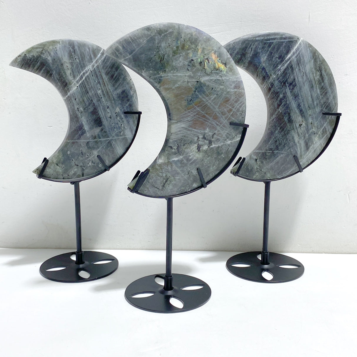 3 Pieces Beautiful Labradorite Moon Carving With Stand