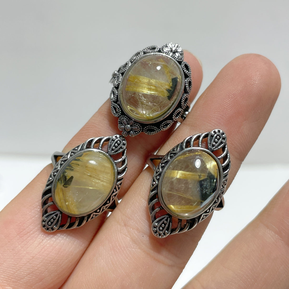 17 Pieces Golden Rutile Quartz Different Styles Ring