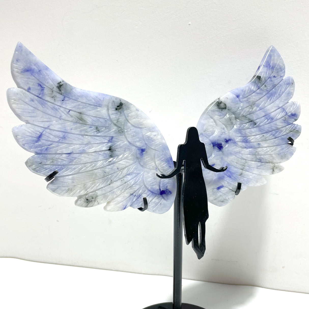 Unique Blue Aventurine Angel Wing Carving With Stand