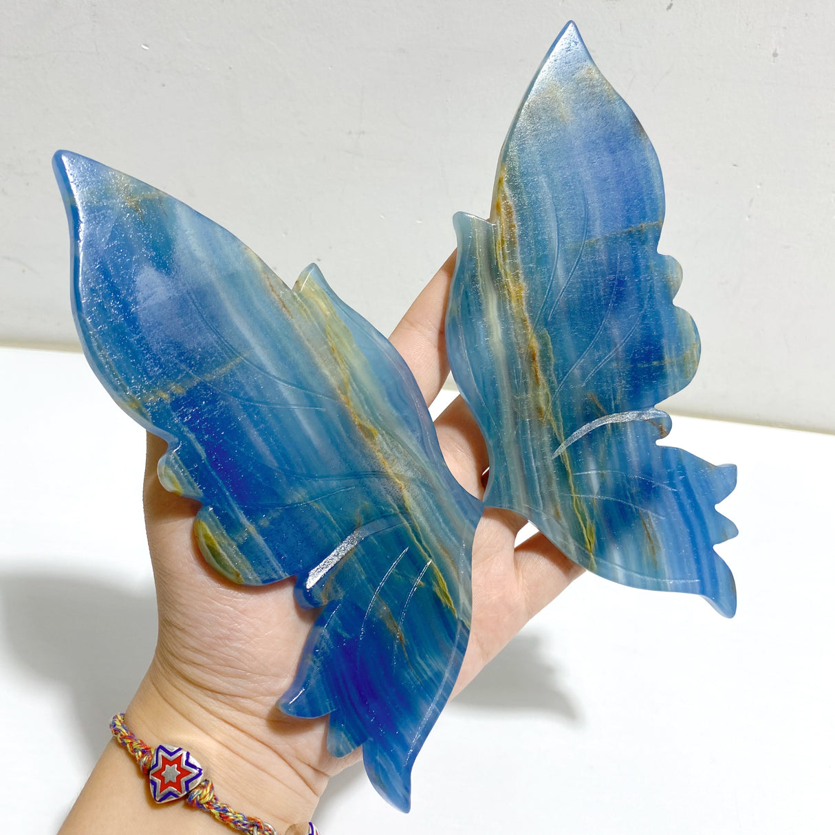 Unique Blue Onyx Butterfly Wing Carving With Stand