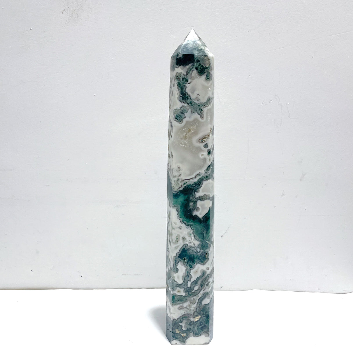 4 Pieces Tall Geode White Moss Agate Points