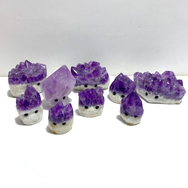 9 Pieces Polished Amethyst Teeth Cluster Groot Carving - Wholesale Crystals
