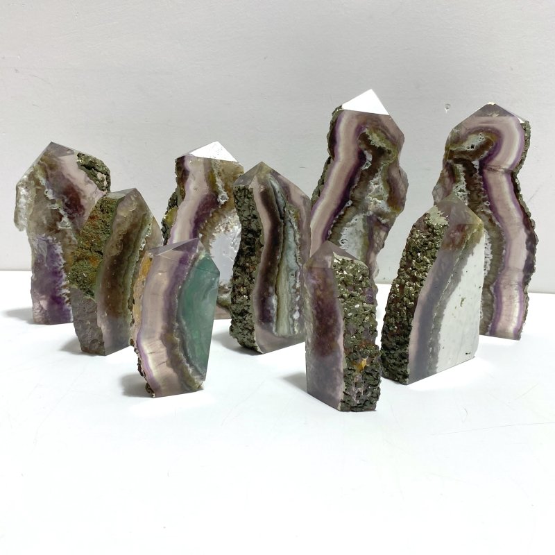 9 Pieces Unique Fluorite Mixed Pyrite Calcite Slab - Wholesale Crystals