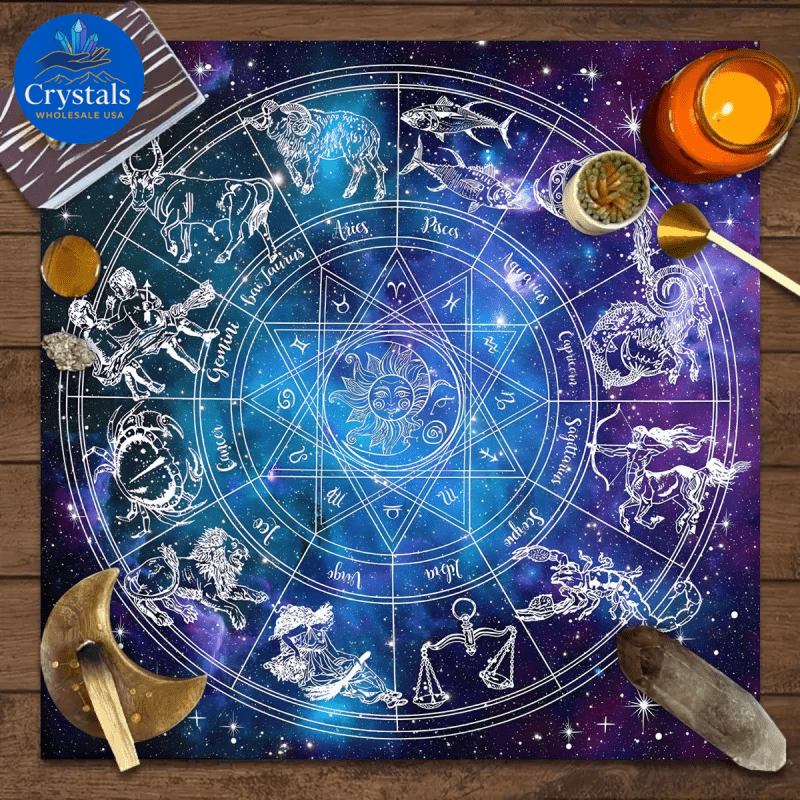 9 Sun Floral & Moon Phase Tarot Tablecloth - Wholesale Crystals