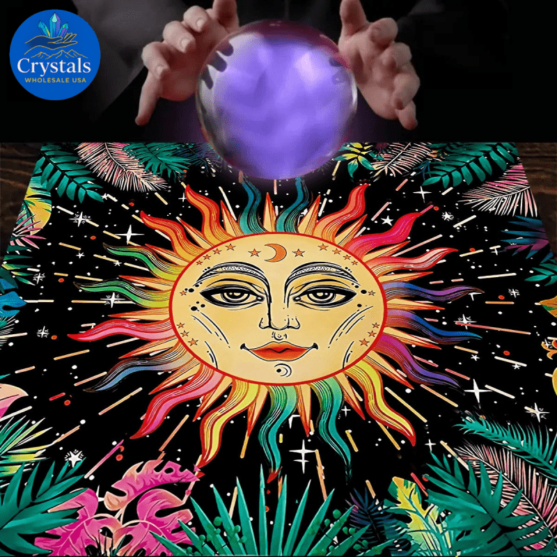 9 Sun Floral & Moon Phase Tarot Tablecloth - Wholesale Crystals