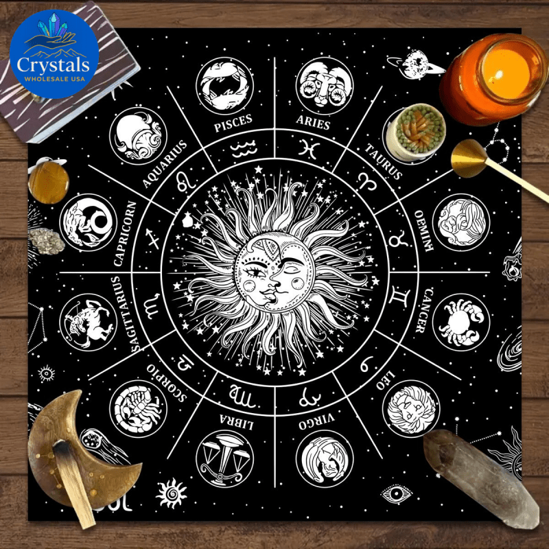 9 Sun Floral & Moon Phase Tarot Tablecloth - Wholesale Crystals