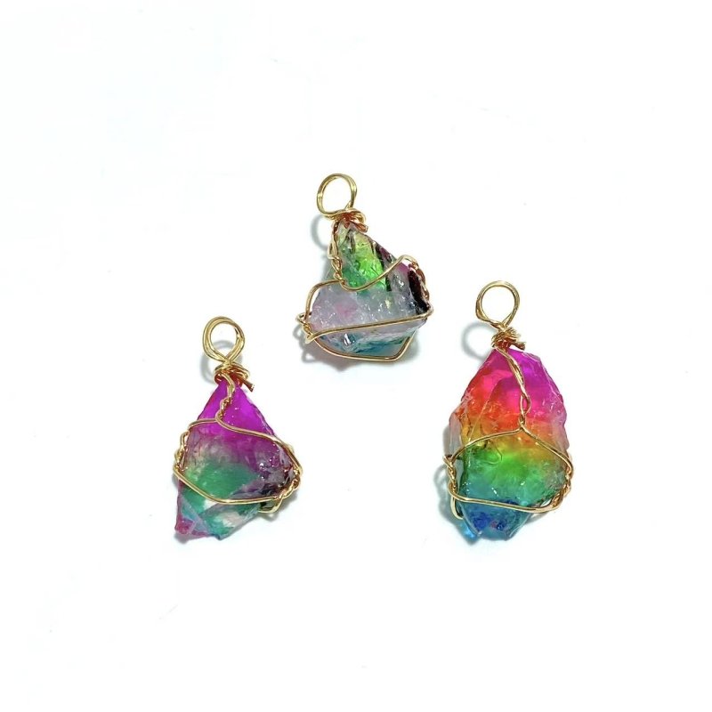 9 Types Raw Stone Crystal Pendants Wholesale Rose Quartz Chevron Amethyst Sunstone - Wholesale Crystals